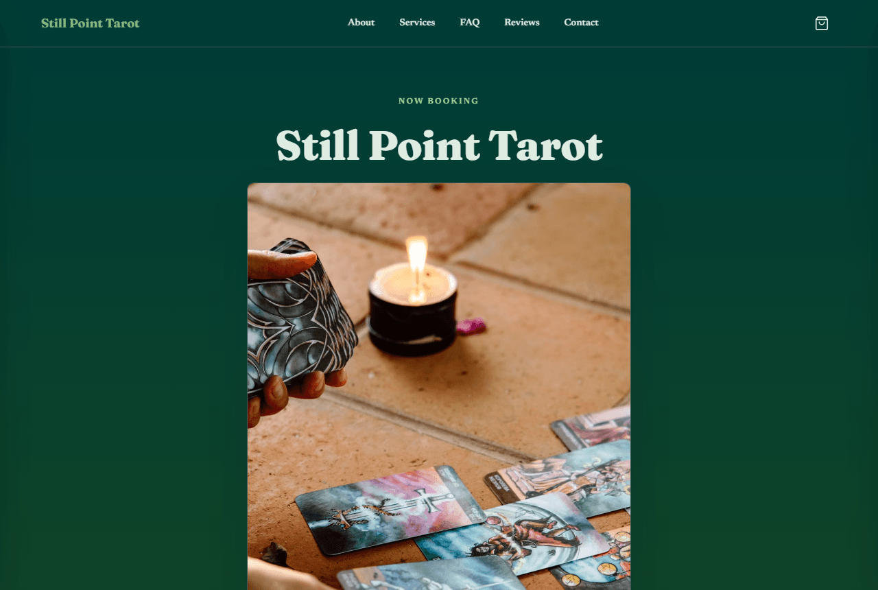 Still Point Tarot — a real Kalaiko storefront for tarot readings, on a laptop